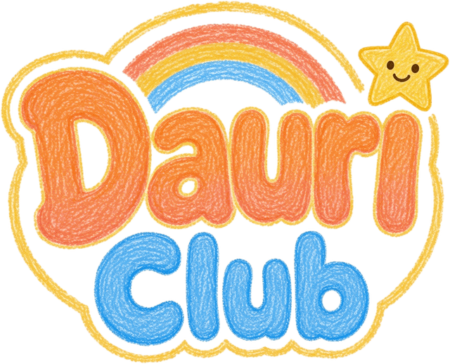 Dauri Club: logo dibujado con crayolas, con un arcoíris y una estrellita sonriente